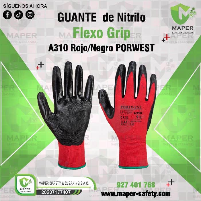 GUANTE de Nitrilo Flexo Grip A310 Rojo/Negro PORWEST
