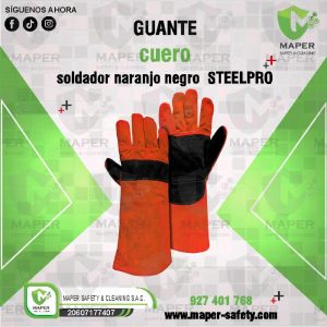 Guante cuero soldador naranjo negro  STEELPRO
