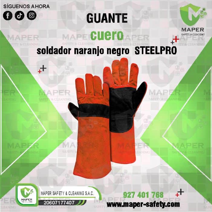 Guante cuero soldador naranjo negro STEELPRO