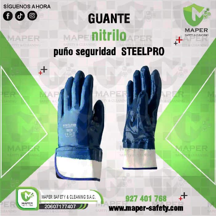 Guante nitrilo puño seguridad STEELPRO